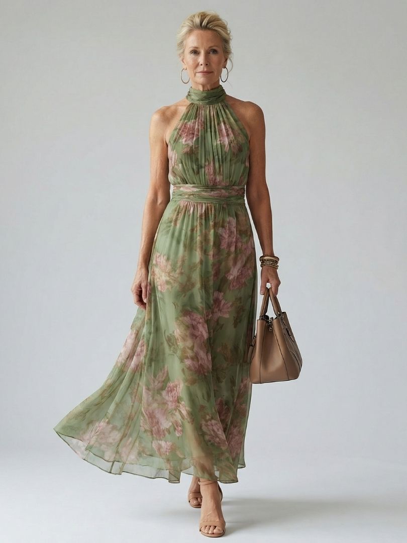 Diane | Gathered Halter Midi Dress