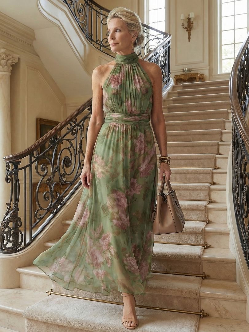 Diane | Gathered Halter Midi Dress